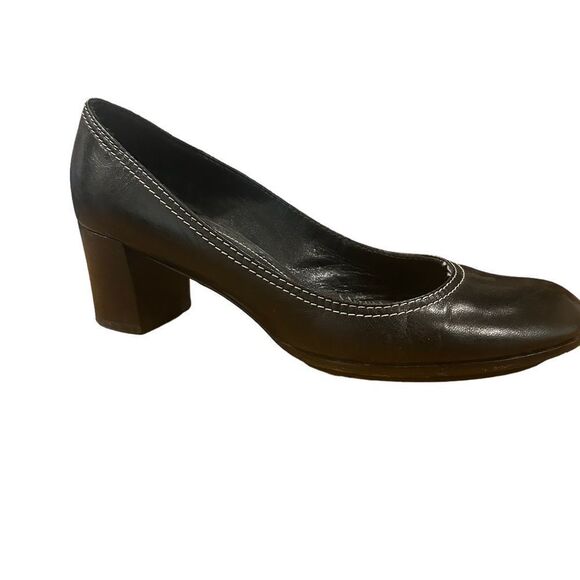 MARC JACOBS round toe contrast stitch Black Kitten Heel Block Pumps - Picture 1 of 10